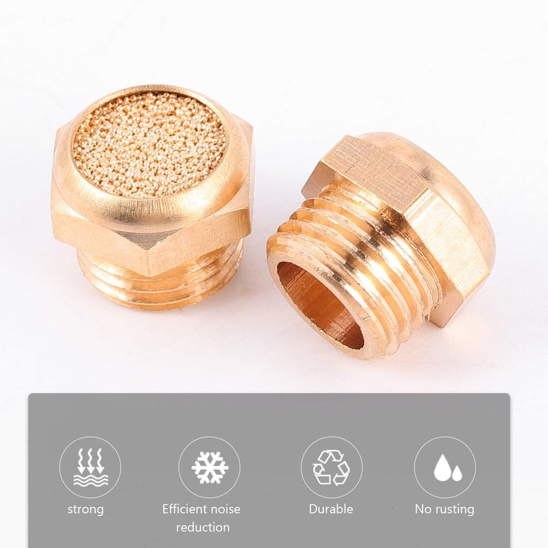Pneumatic Solenoid Porous Bronze Mufflers Brass Body Flat Head G1 4 Thread 10pcs Set - Image 4