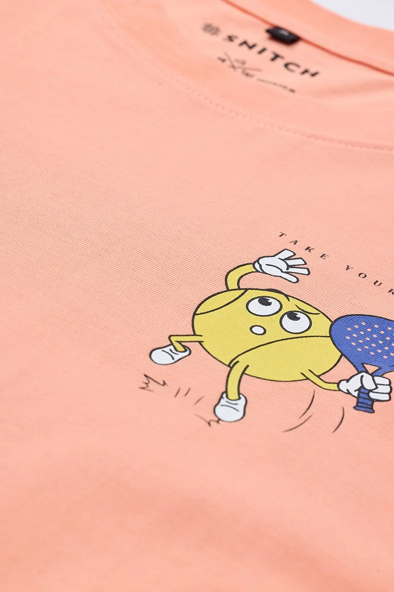 سنيتش Peach Graphic Half Sleeve Oversized T-Shirt