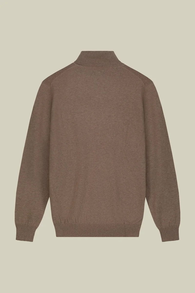 Doppelganger Men's regular fit high neck jumper in wool and cotton - Beige
