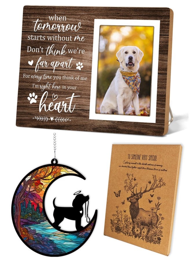 Itsoly Memorial Picture Fram&Dog Memorial Suncatcher Gift Set, Pet Picture Frame, Sympathy Gifts for Loss of Loved Pet, Bereavement Gifts for Loss of Dog, Remembrance Photo Frame or Memorial Gift, Fits 4x6In Photo(GXK02) - Image 1