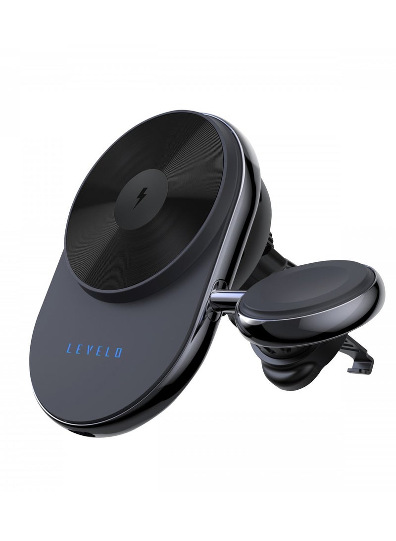 LEVELO Siena 2 In 1 Wireless Car Charger - Black - Image 1