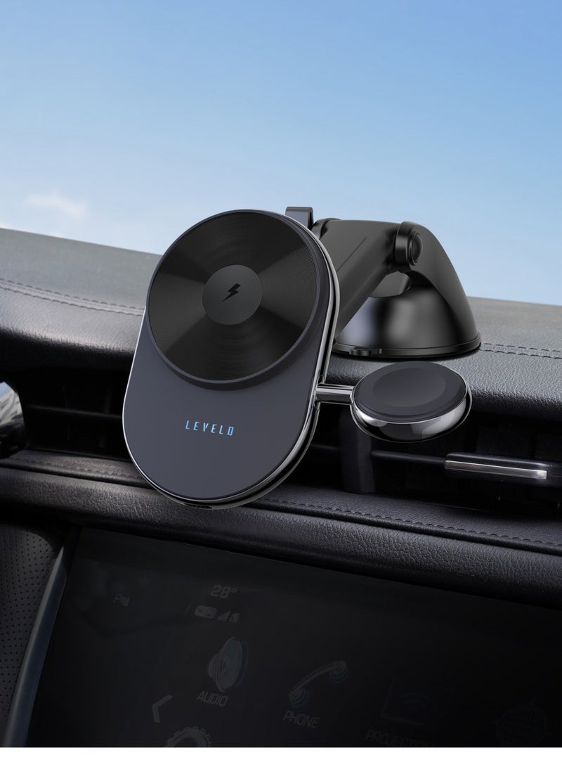 LEVELO Siena 2 In 1 Wireless Car Charger - Black - Image 2