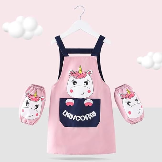 2 PACK APRONS FOR KIDS，CHILDREN'S ART SMOCK，PAINTING APRON WITH POCKETS AND SLEEVES，WATERPROOF ARTIST APRON FOR AGE 4-8 YEARS GIRLS BOYS CHILDREN PAINTING CRAFTING COOKING BAKING - Image 5