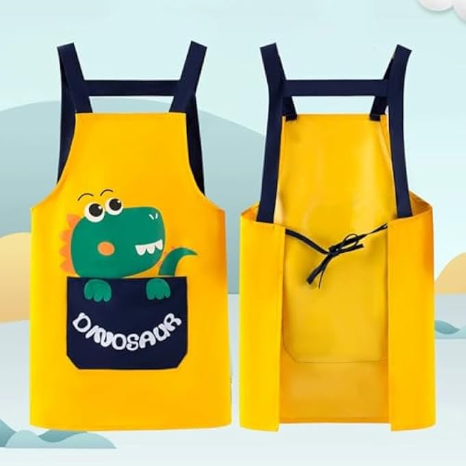 2 PACK APRONS FOR KIDS，CHILDREN'S ART SMOCK，PAINTING APRON WITH POCKETS AND SLEEVES，WATERPROOF ARTIST APRON FOR AGE 4-8 YEARS GIRLS BOYS CHILDREN PAINTING CRAFTING COOKING BAKING - Image 4