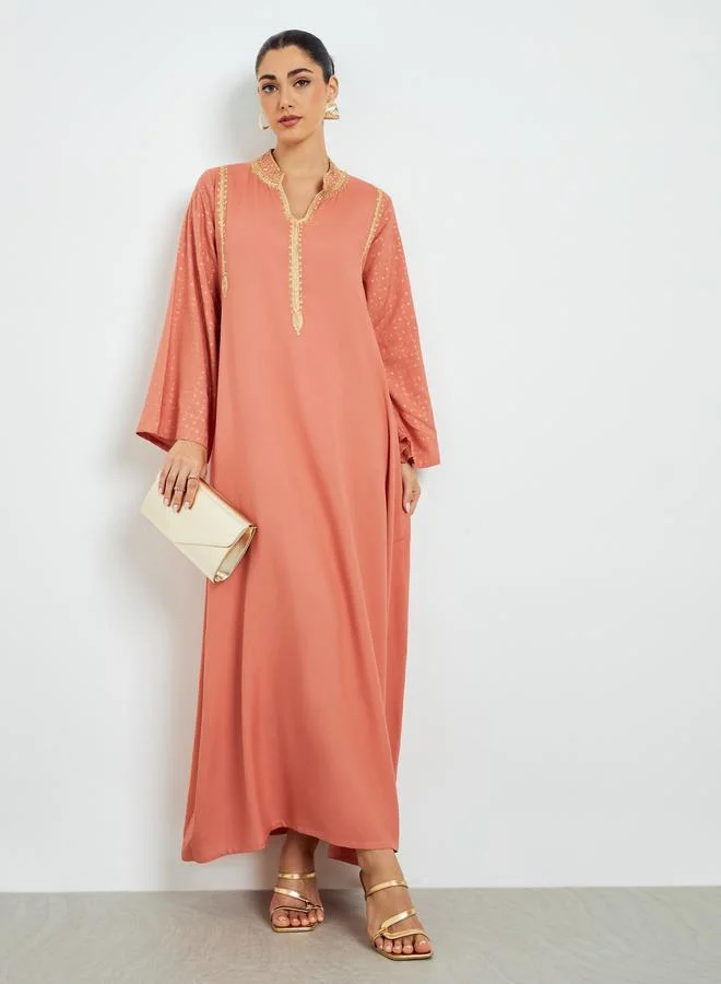 Amirah Pink Embroidered A-Line Jalabiya