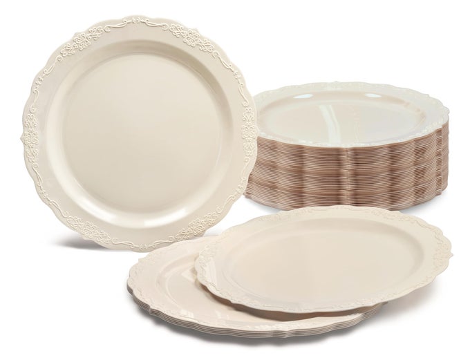 OCCASIONS 40 PLATES PACK DISPOSABLE VINTAGE WEDDING PARTY PLASTIC PLATES 75 APPETIZERDESSERT PLATE VERONA IN IVORY