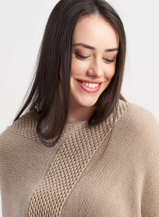 HaILYS Beige Knit Poncho with Fringe