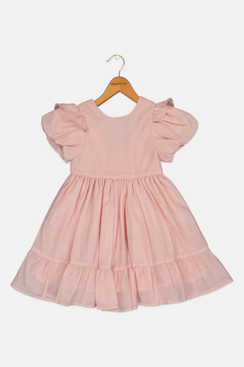 Lunamoon Toddlers Girl Solid Bow Back Dress, Old Rose - Image 2