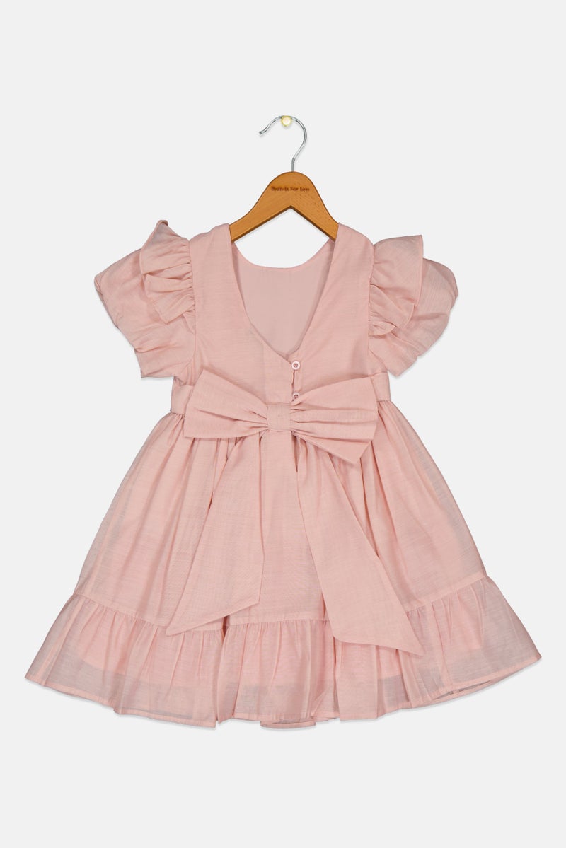 Lunamoon Toddlers Girl Solid Bow Back Dress, Old Rose - Image 3
