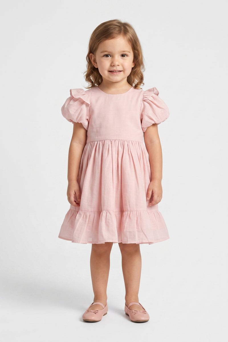 Lunamoon Toddlers Girl Solid Bow Back Dress, Old Rose - Image 1