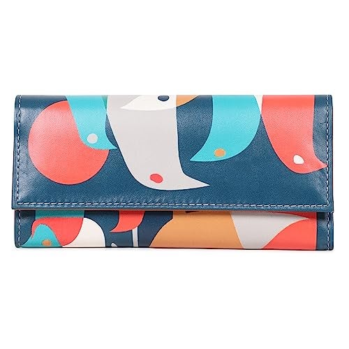 ShopMantra Faux Leather Wallet | Minimalist Tri-fold Women Purse, Snap Button Credit Card Holder & Zipper Coin Pocket | Multicolor-Flock of Birds Pattern - Image 1