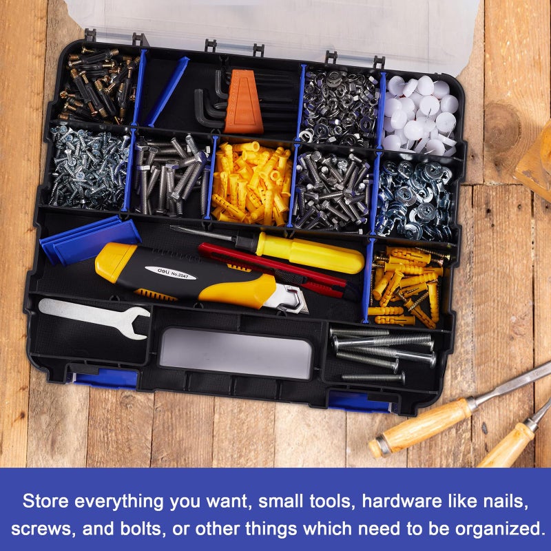 AIDY-PRO Small Parts Organizer Box Storage Case Tools Box Organizer Double Side 34 Compartments Hardware Organizers with Removable Plastic Dividers for Screws Nuts Nails Bolts, 2 Pack - Image 4