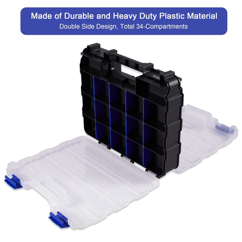 AIDY-PRO Small Parts Organizer Box Storage Case Tools Box Organizer Double Side 34 Compartments Hardware Organizers with Removable Plastic Dividers for Screws Nuts Nails Bolts, 2 Pack - Image 3