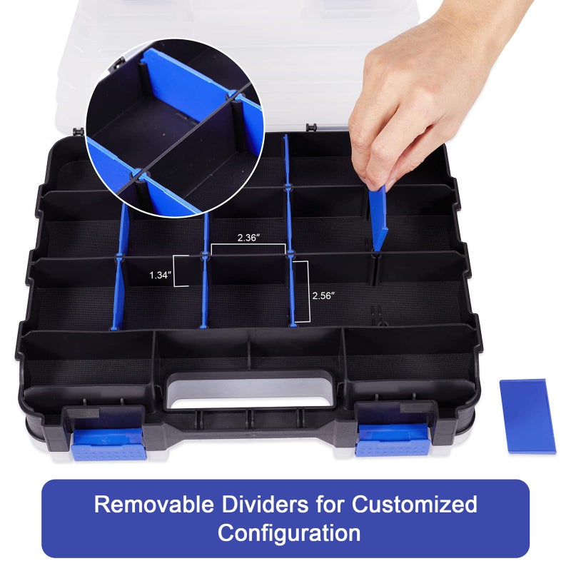 AIDY-PRO Small Parts Organizer Box Storage Case Tools Box Organizer Double Side 34 Compartments Hardware Organizers with Removable Plastic Dividers for Screws Nuts Nails Bolts, 2 Pack - Image 5