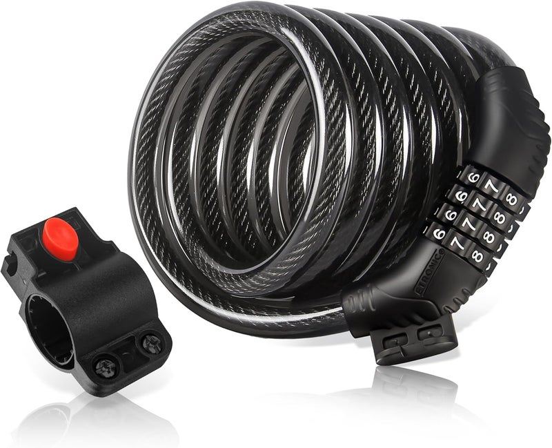 ETRONIC Bike Lock M6, Cable Lock 6 Feet Long Coiled Security Resettable Combo Combination Lock Bicycle Lock with Mounting Bracket - Image 2