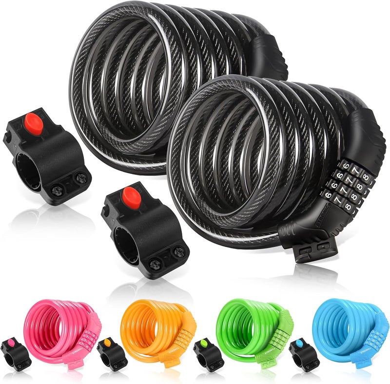 ETRONIC Bike Lock M6, Cable Lock 6 Feet Long Coiled Security Resettable Combo Combination Lock Bicycle Lock with Mounting Bracket - Image 1