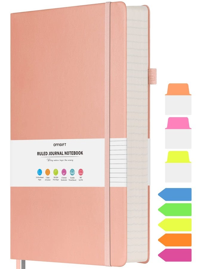 OFFIGIFT College Ruled Notebook, Large B5 Lined Journal Notebook, 314 Numbered Pages Work Notebook with Index Stickers, 100gsm Thick Paper, Hardcover Vegan Leather Journal for Women Men School Office, Pink - Image 1