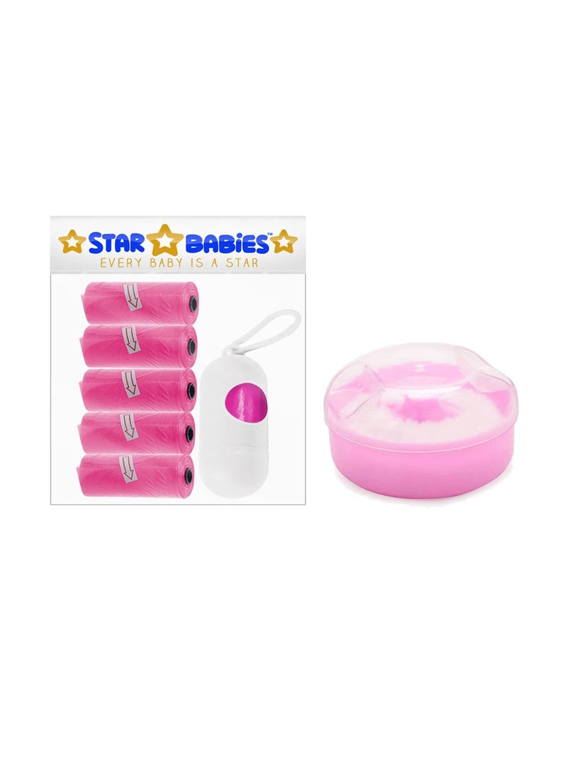 STAR BABiES Star Babies - Combo Pack of 2- Powder Puff with Disposable Scented Bag (5 Pcs w/Dispenser) - Pink  - Image 1