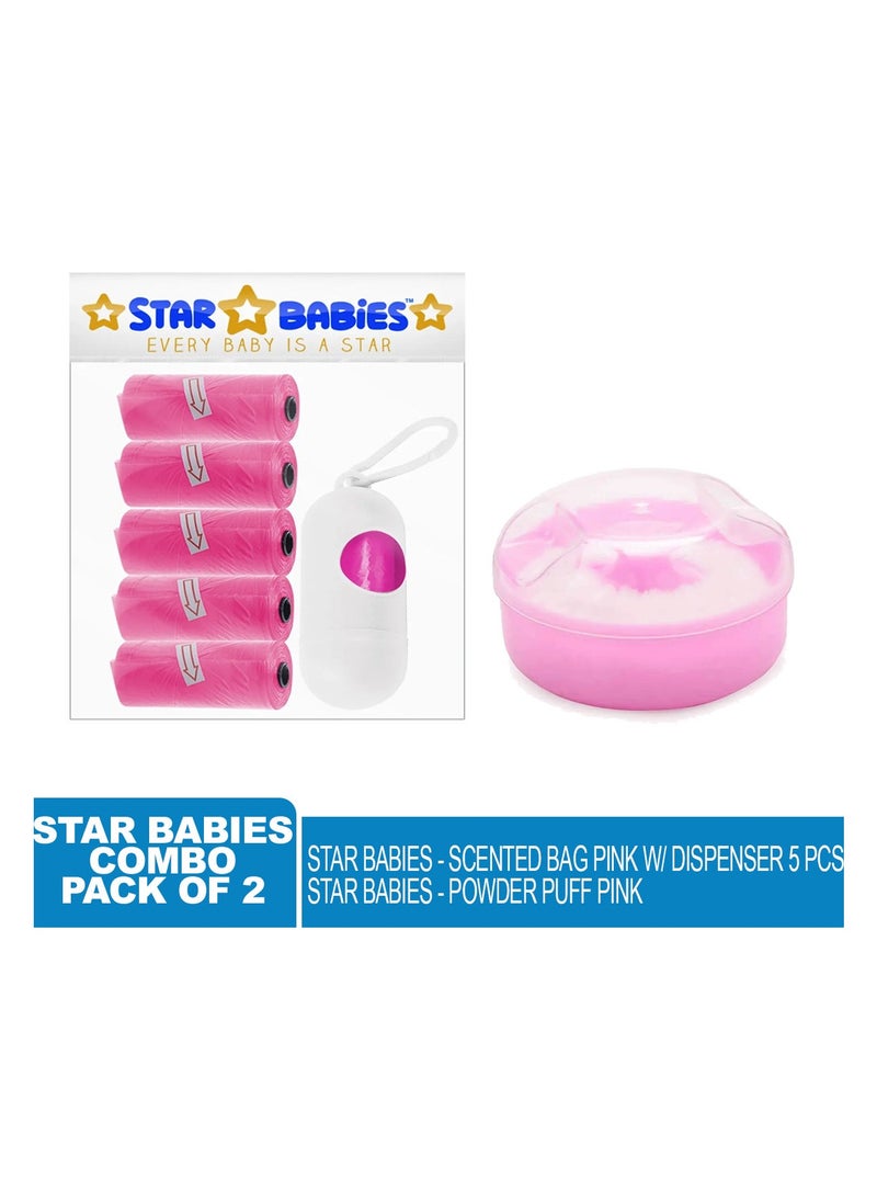 STAR BABiES Star Babies - Combo Pack of 2- Powder Puff with Disposable Scented Bag (5 Pcs w/Dispenser) - Pink  - Image 2
