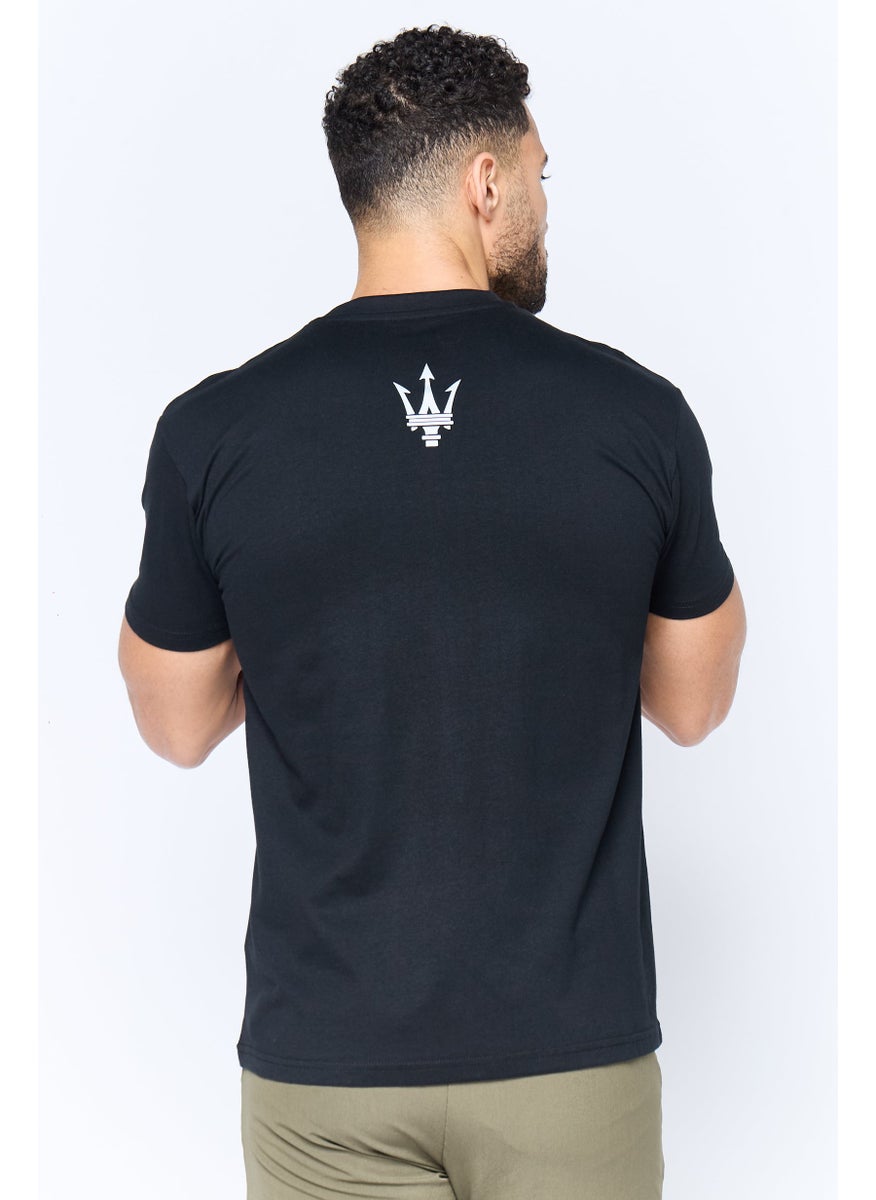 Maserati - Men Crew Neck Short Sleeve Brand Logo T-Shirt, Black - Image 1