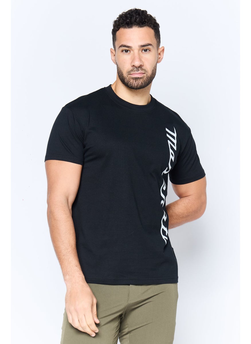Maserati - Men Crew Neck Short Sleeve Brand Logo T-Shirt, Black - Image 1