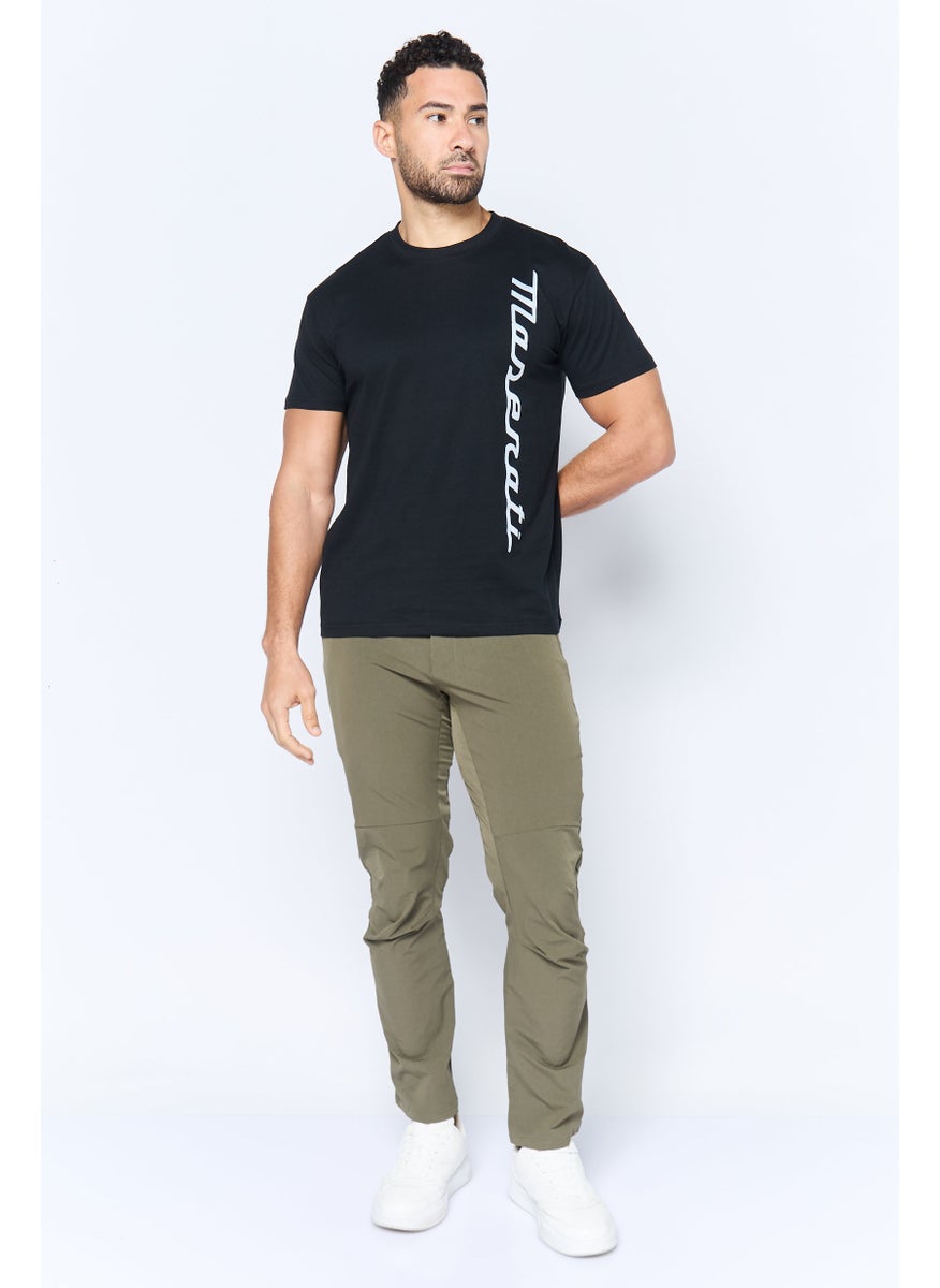 Maserati - Men Crew Neck Short Sleeve Brand Logo T-Shirt, Black - Image 1