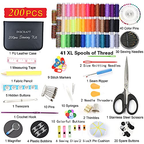 INSCRAFT Sewing Kit, 200 Premium Sewing Supplies, 41 XL Thread Spools, Suitable for Traveller, Adults, Beginner, Emergency, DIY and Home by INSCRAFT - Image 2