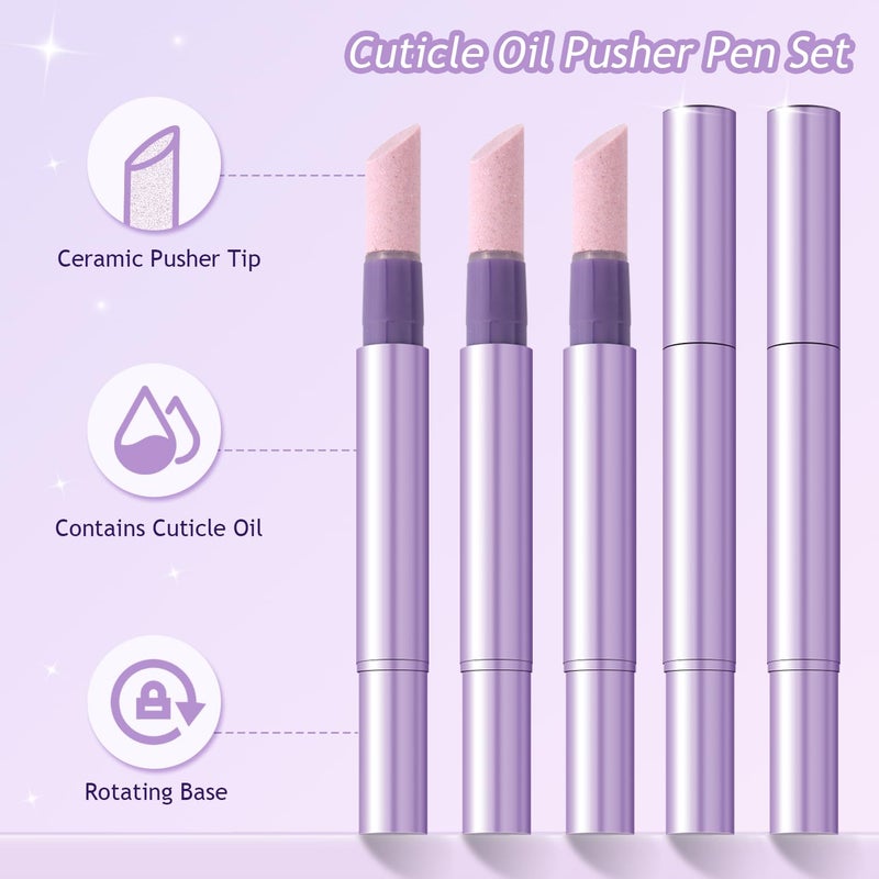 Furtherpretty 5PCS Cuticle Oil Pusher Pen Set, 2-in-1 Ceramic Cuticle Pushers with Oil for Nail Repair, Hangnail & Dry Cuticle Removal, Nail Care Pens for Manicure & Pedicure, Professional Salon Tools - Image 2