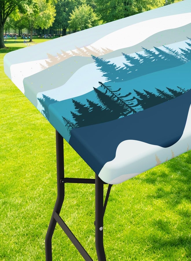 Moosfor Rectangle Fitted Table Cloth, Waterproof Spandex Elastic Tablecloths, Fits for 6 Foot Folding Tables, Stretch Washable Table Cover for Picnic, Camping, Outdoor (Forest, 30"x72") - Image 1
