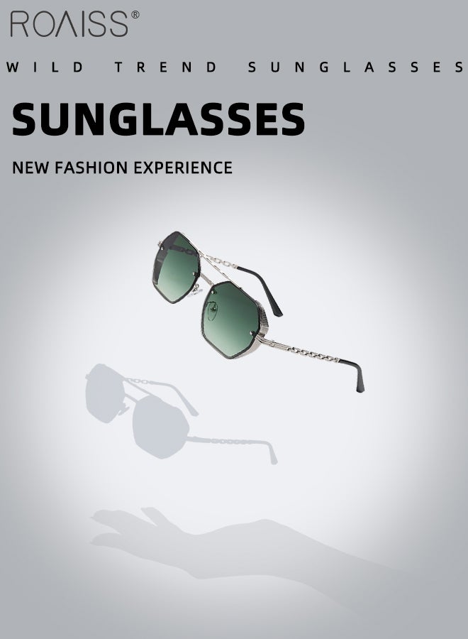 roaiss Octagonal Sunglasses for Men Women, UV400 Protection Trendy Anti-Glare Classic Sun Shades with Glasses Case for Shopping Party Travel 58mm, with Gradient Green Lens - Image 3