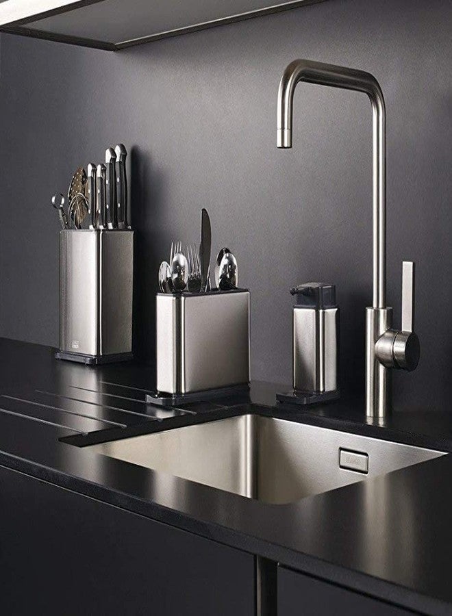 2HEET حامل أدوات المائدة من الفولاذ المقاوم للصدأ، مناسب لحوض المطبخ، مع رف تجفيف لأدوات المطبخ وعيدان الطعام، وحامل لأدوات المائدة، وحامل ملاعق لطاولة الطعام. - Image 5