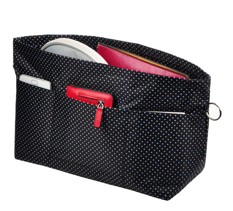 Vercord Purse Organizer Insert Bag Tote Handbags Pocketbook Inserts Organizers Zipper 11 Pockets Black Dot Small - Image 1