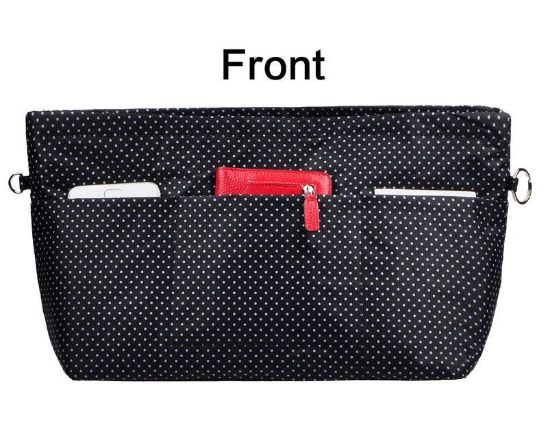 Vercord Purse Organizer Insert Bag Tote Handbags Pocketbook Inserts Organizers Zipper 11 Pockets Black Dot Small - Image 4
