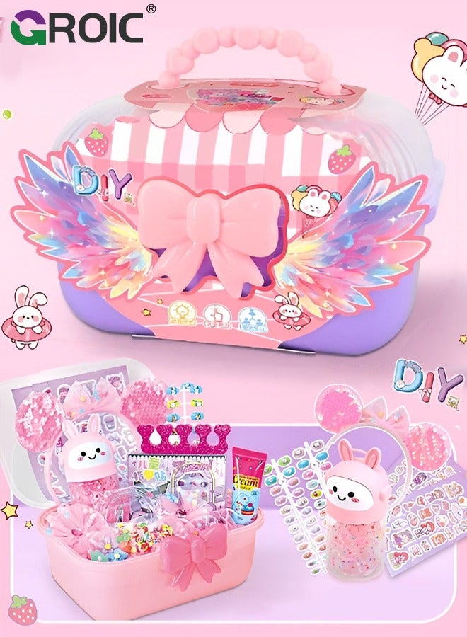 GROIC Kids Nail Art Set for Girls - Press on Nails Set, Nail Polish Set, Jewelry Boxes Hair Accessories, Pre Glue Stickers Nails Full Cover Short Acrylic Nails Set Birthday Gifts Princess Toys for Toddlers