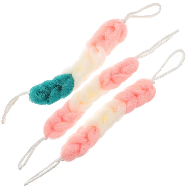 3 Pack Mesh Bath Sponge Exfoliating Body Scrubber Long Handle Back Scrubber Blue - Image 2