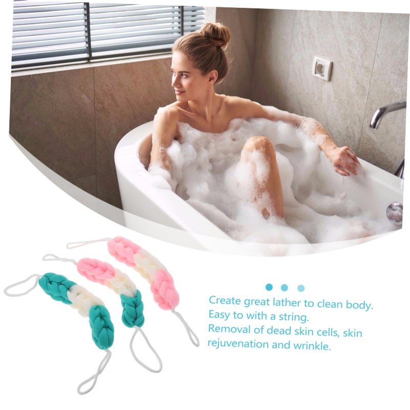 3 Pack Mesh Bath Sponge Exfoliating Body Scrubber Long Handle Back Scrubber Blue - Image 5