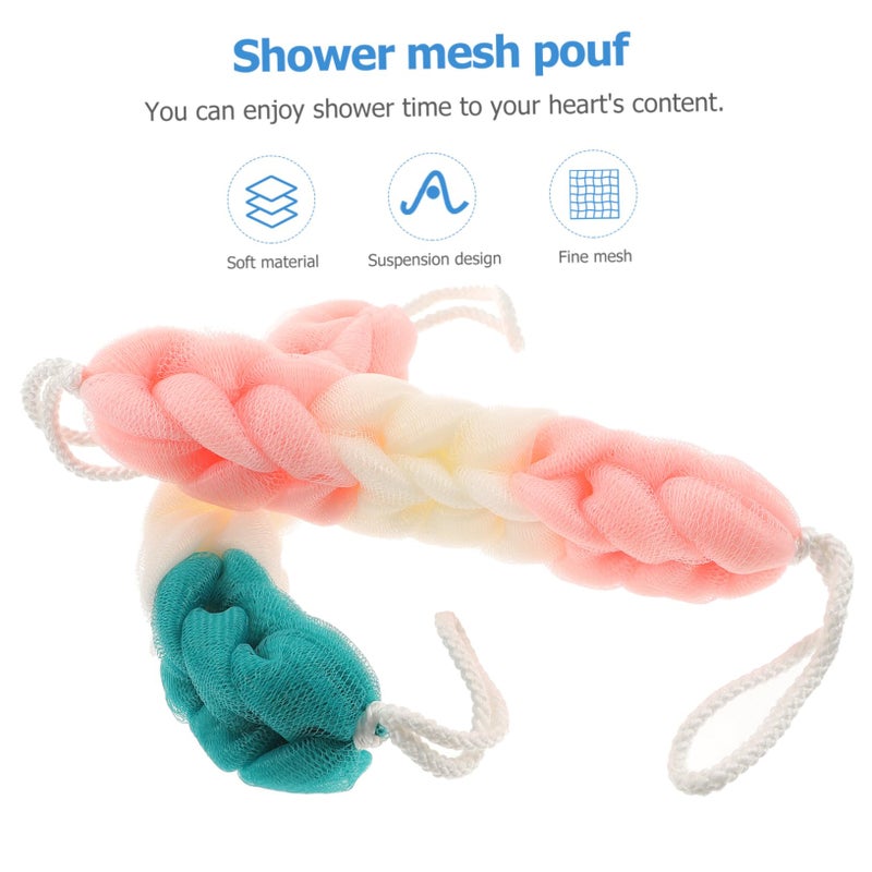 3 Pack Mesh Bath Sponge Exfoliating Body Scrubber Long Handle Back Scrubber Blue - Image 4