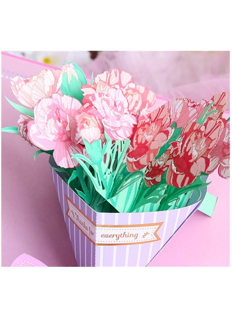 3 Pcs Thank You Card, Flowers Bouquet Pop up Cards, Thanks Cards from Daughter Son, Greeting Pop-up Card with Envelopes