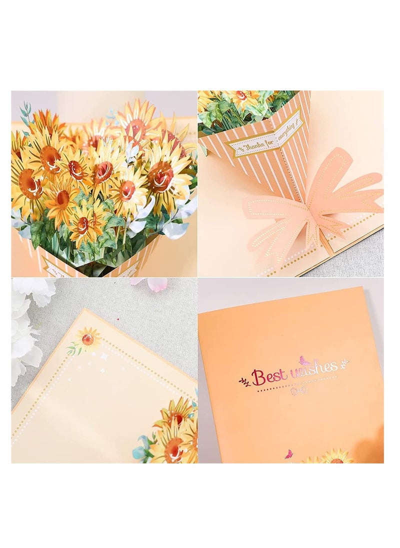 3 Pcs Thank You Card, Flowers Bouquet Pop up Cards, Thanks Cards from Daughter Son, Greeting Pop-up Card with Envelopes