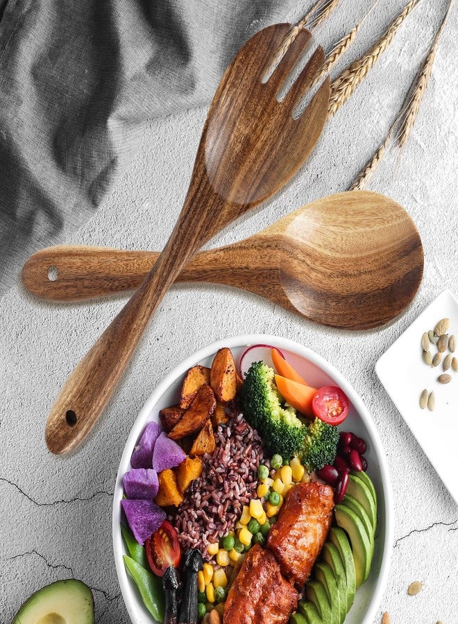 SIXILANG Salad Tongs, Wooden Spoons, Salad Tongs for Serving, 10-inch Serving Utensils Set Salad Servers Set Kitchen Cooking Utensil - Image 5