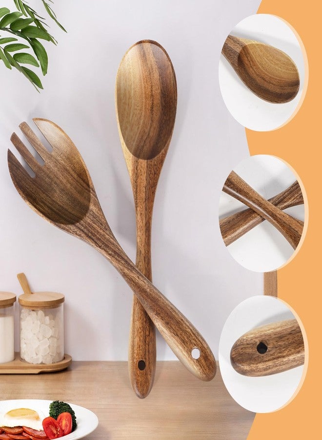 SIXILANG Salad Tongs, Wooden Spoons, Salad Tongs for Serving, 10-inch Serving Utensils Set Salad Servers Set Kitchen Cooking Utensil - Image 2
