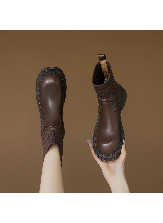 AME Fashion Slip-on Ankle Boots Women's 2025 Autumn Winter New Knitted Spliced Sock Boots Versatile Comfortable Ankle Boots - Image 4