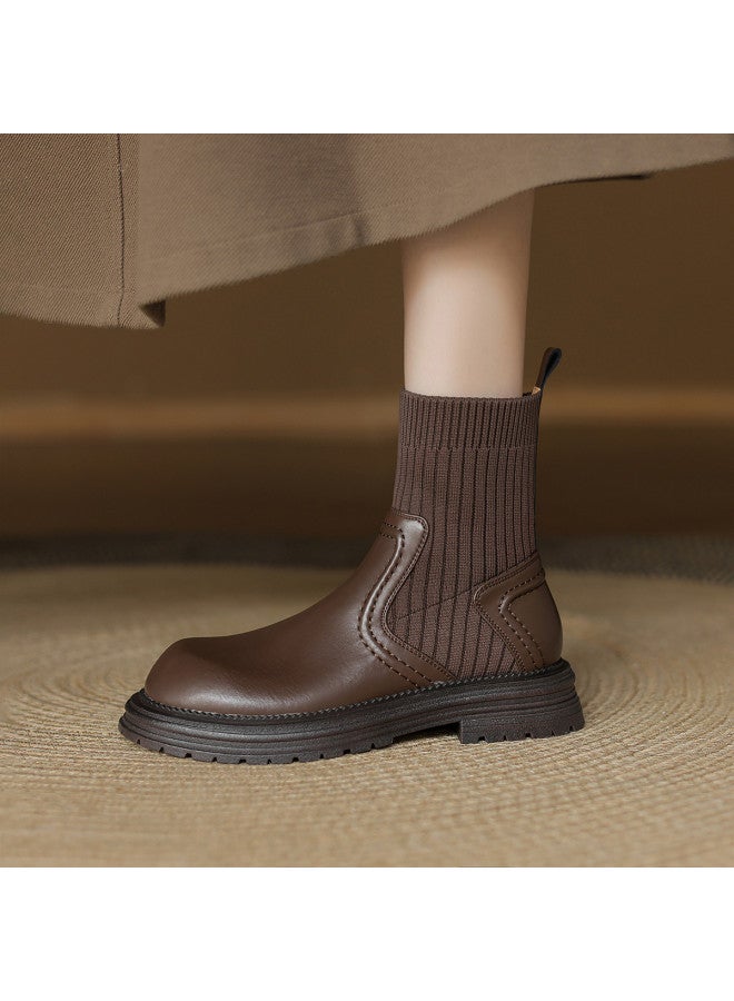 AME Fashion Slip-on Ankle Boots Women's 2025 Autumn Winter New Knitted Spliced Sock Boots Versatile Comfortable Ankle Boots - Image 3