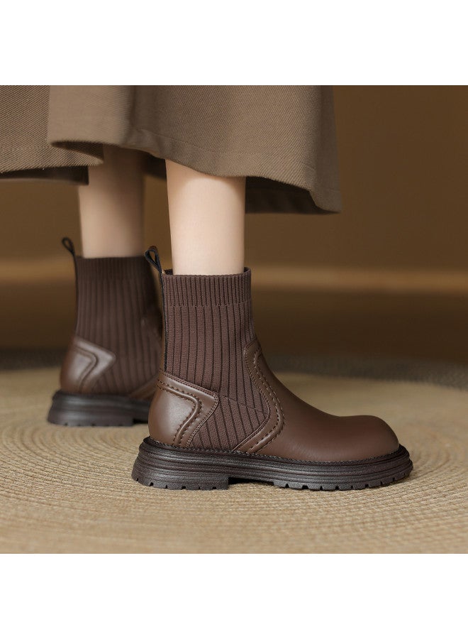 AME Fashion Slip-on Ankle Boots Women's 2025 Autumn Winter New Knitted Spliced Sock Boots Versatile Comfortable Ankle Boots - Image 2