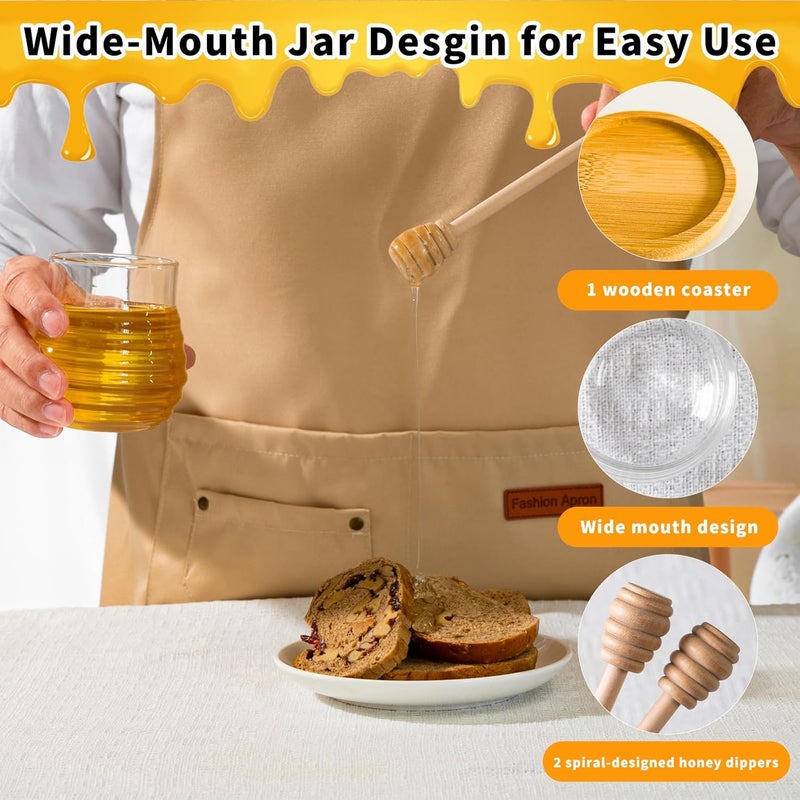 FrutPunch Glass Honey Jar with Wooden Lid, Honey Jar with Dipper & Wooden Coaster - 9.5OZ Heat Resistant Honey Pot, Wide Mouth Syrup Storage Dispenser, Glass Honey and Syrup Container for Home Kitchen - Image 3