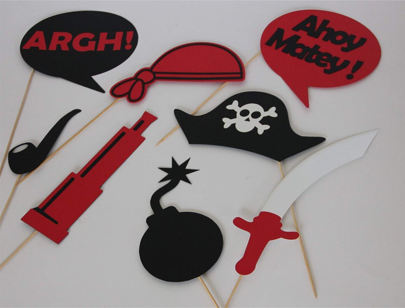 Pinfliers Pirate Themed Paper Photo Booth Props, A Set of 15, Red, Black, White and Silver - Image 2