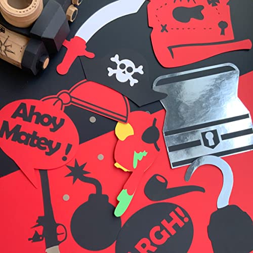 Pinfliers Pirate Themed Paper Photo Booth Props, A Set of 15, Red, Black, White and Silver - Image 4
