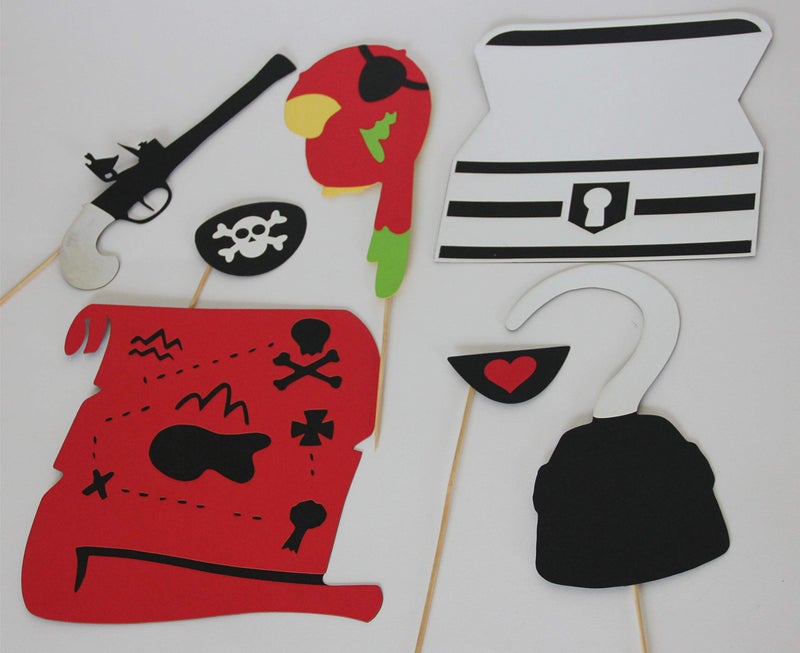 Pinfliers Pirate Themed Paper Photo Booth Props, A Set of 15, Red, Black, White and Silver - Image 3
