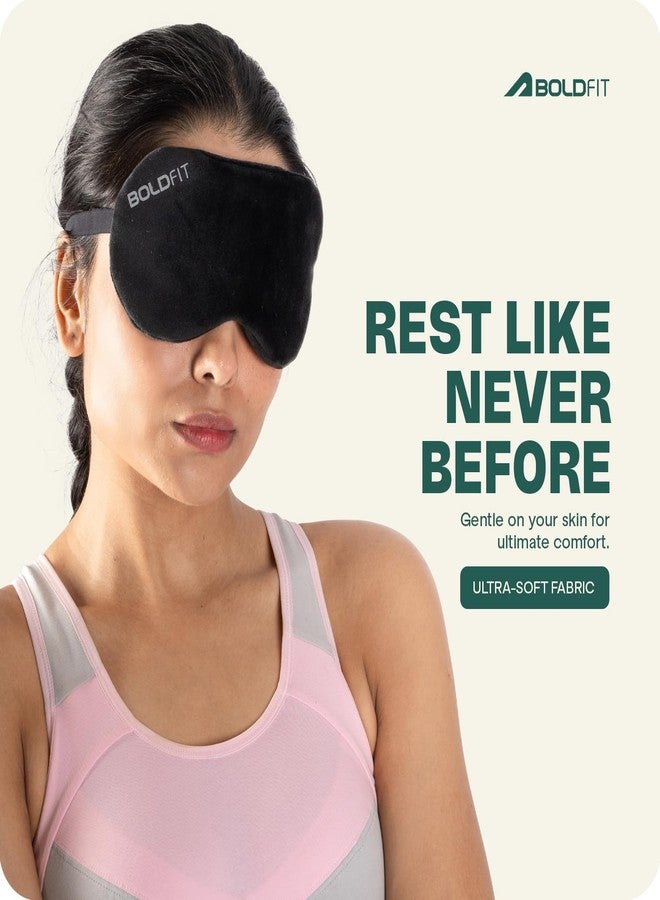 Boldfit Eye Mask for Sleeping with Adjustable Strap Super Soft Sleeping Mask Blind Fold for Comfortable Sleep Travelling Sleep Mask Pad for Girls Sleeping Eye Mask Blind Folds for Sleeping - Black - Image 2