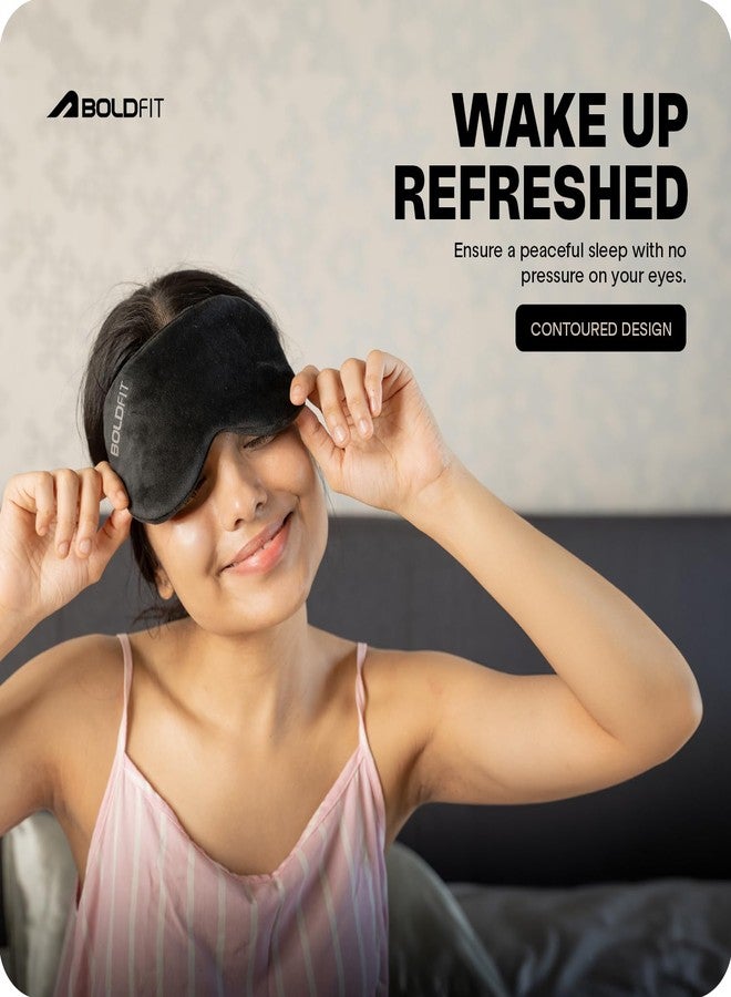 Boldfit Eye Mask for Sleeping with Adjustable Strap Super Soft Sleeping Mask Blind Fold for Comfortable Sleep Travelling Sleep Mask Pad for Girls Sleeping Eye Mask Blind Folds for Sleeping - Black - Image 5